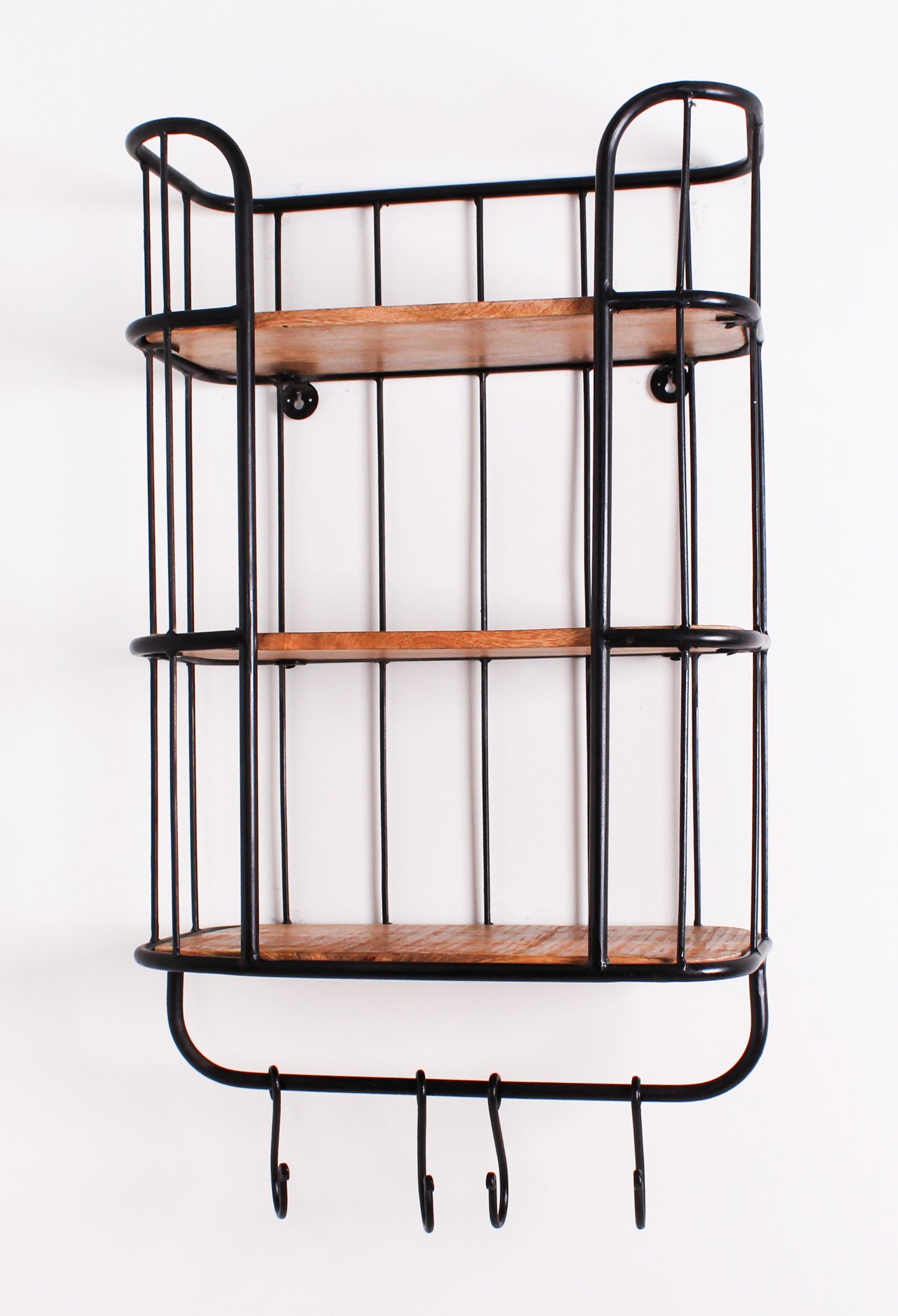 Wandregal 3 Boeden 4 Haken naturfarbene Ablageboeden Abmessung der Boeden B44 x T22 Abstand zwischen den Boeden 205 cm oeffnung vorn 26 x 205 cm