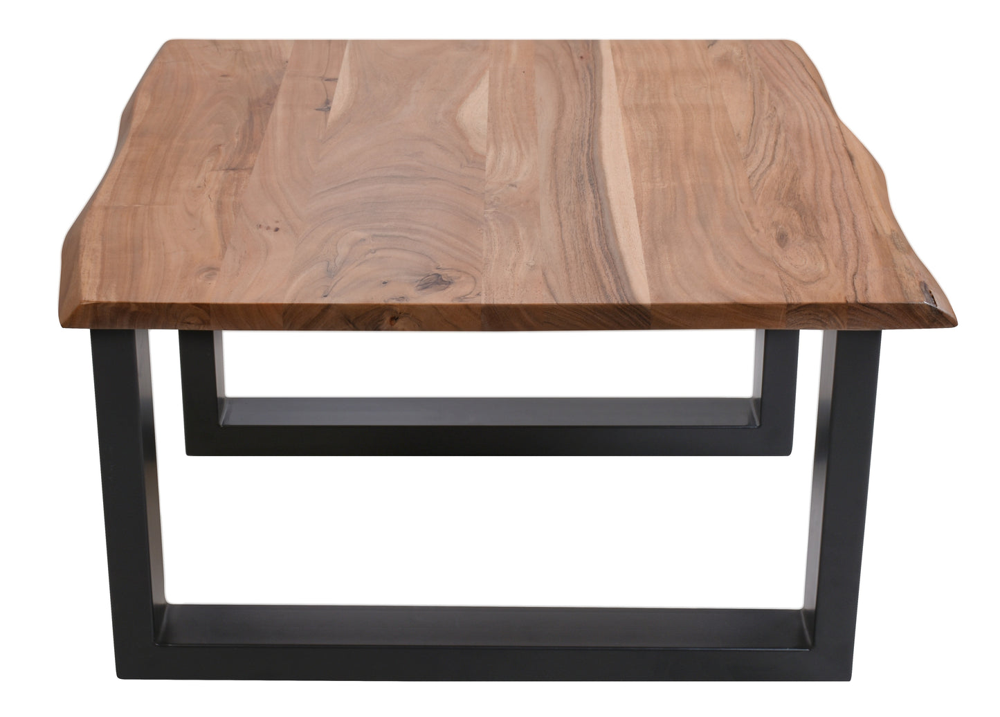 Couchtisch 80x80 cm mit Baumkante wie gewachsen Plattenstaerke 26 mm Gestellmasse 8x4 cm