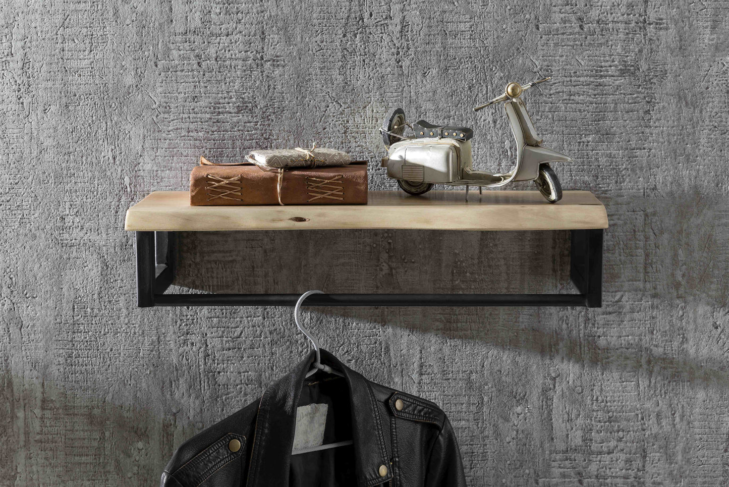 Garderobe Wandregal Plattenstaerke 26 mm mit Baumkante wie gewachsen