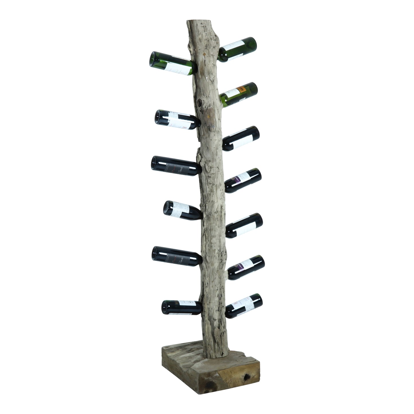 Weinregal fuer 13 Flaschen aus recyceltem Teak