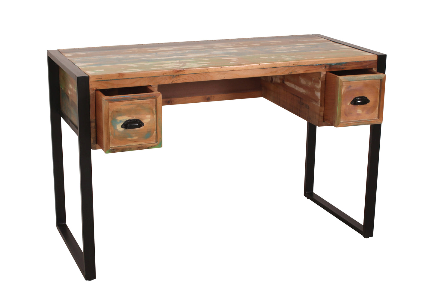 Schreibtisch 120x55 cm 2 Schubladen Plattenstaerke 20 mm auf 50 mm aufgedoppelt Platz zwischen den Schubladen 64 cm Schubladeninnenmass 165x485x165 cm Beine 4x2 cm