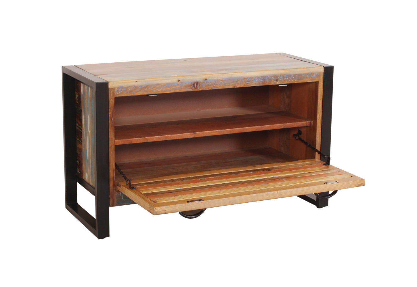 Schuhschrank 1 Klappe innen 1 Boden fuer ca 6 Paar Schuhe Faecher 14 cm hoch 31 cm tief