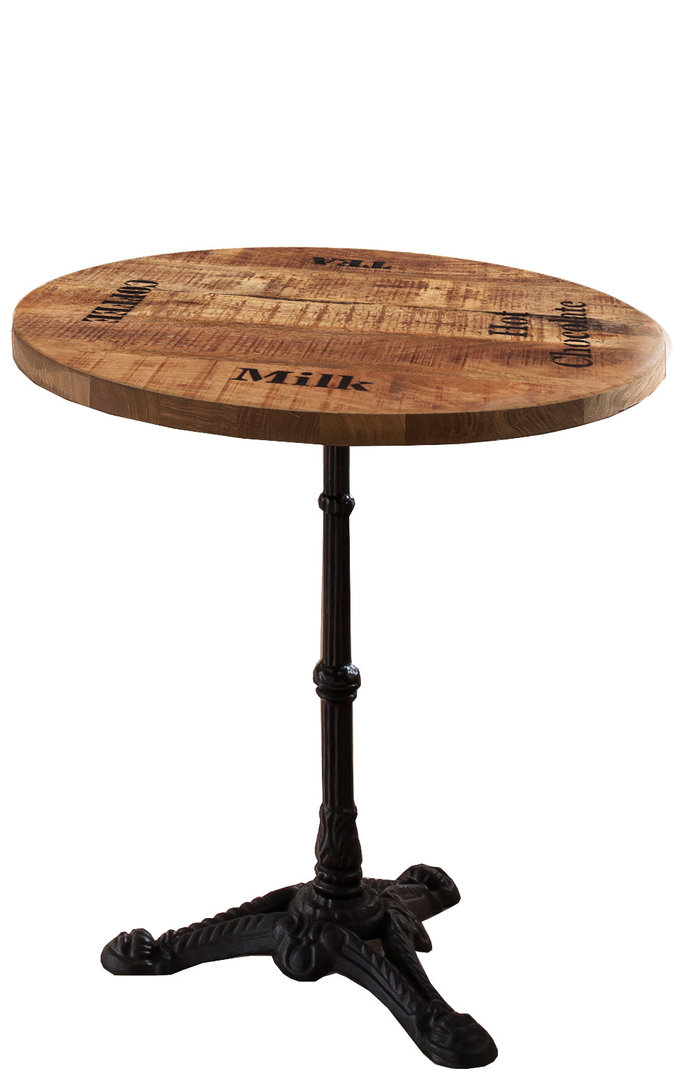 Tischplatte 60 cm Durchmesser rund mit kontrastreichen Schriftzuegen