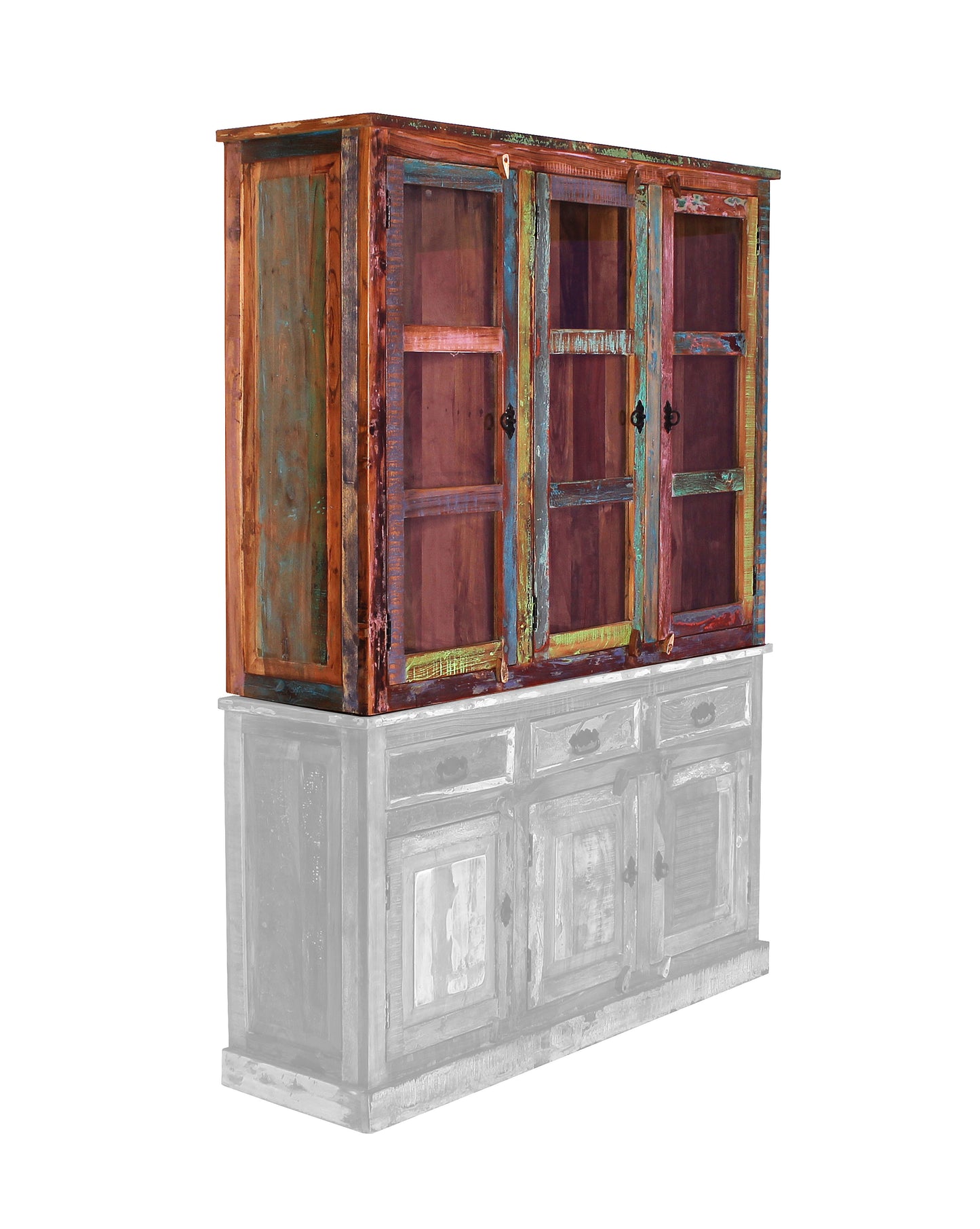 Schrankaufsatz 3 Tueren mit Glaseinsatz passend fuer Sideboard 09103-98
