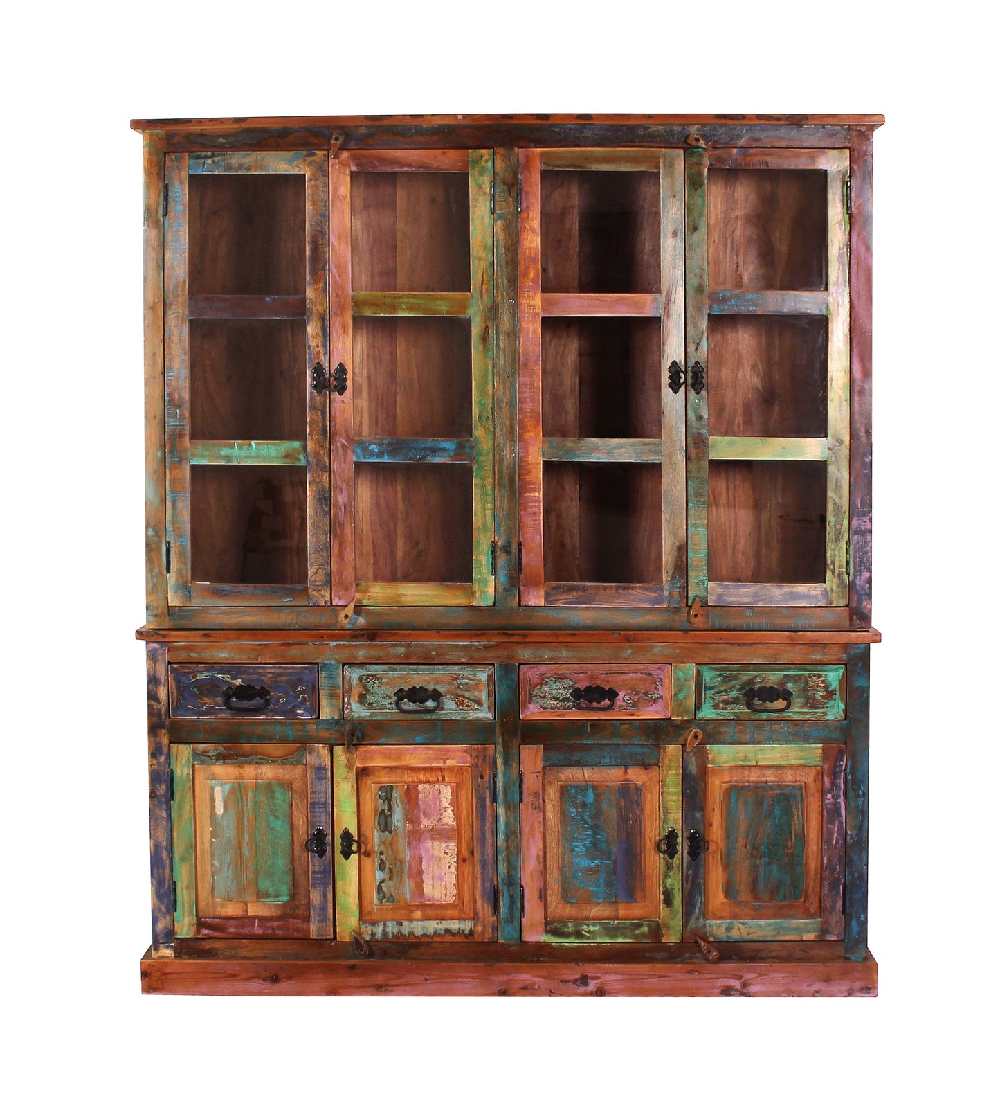 Schrankaufsatz 4 Tueren mit Glaseinsatz passend fuer Sideboard 09113-98 2 feste Boeden Fachmasse oben 76x345x36 cm mittig und unten 76x345x315 cm