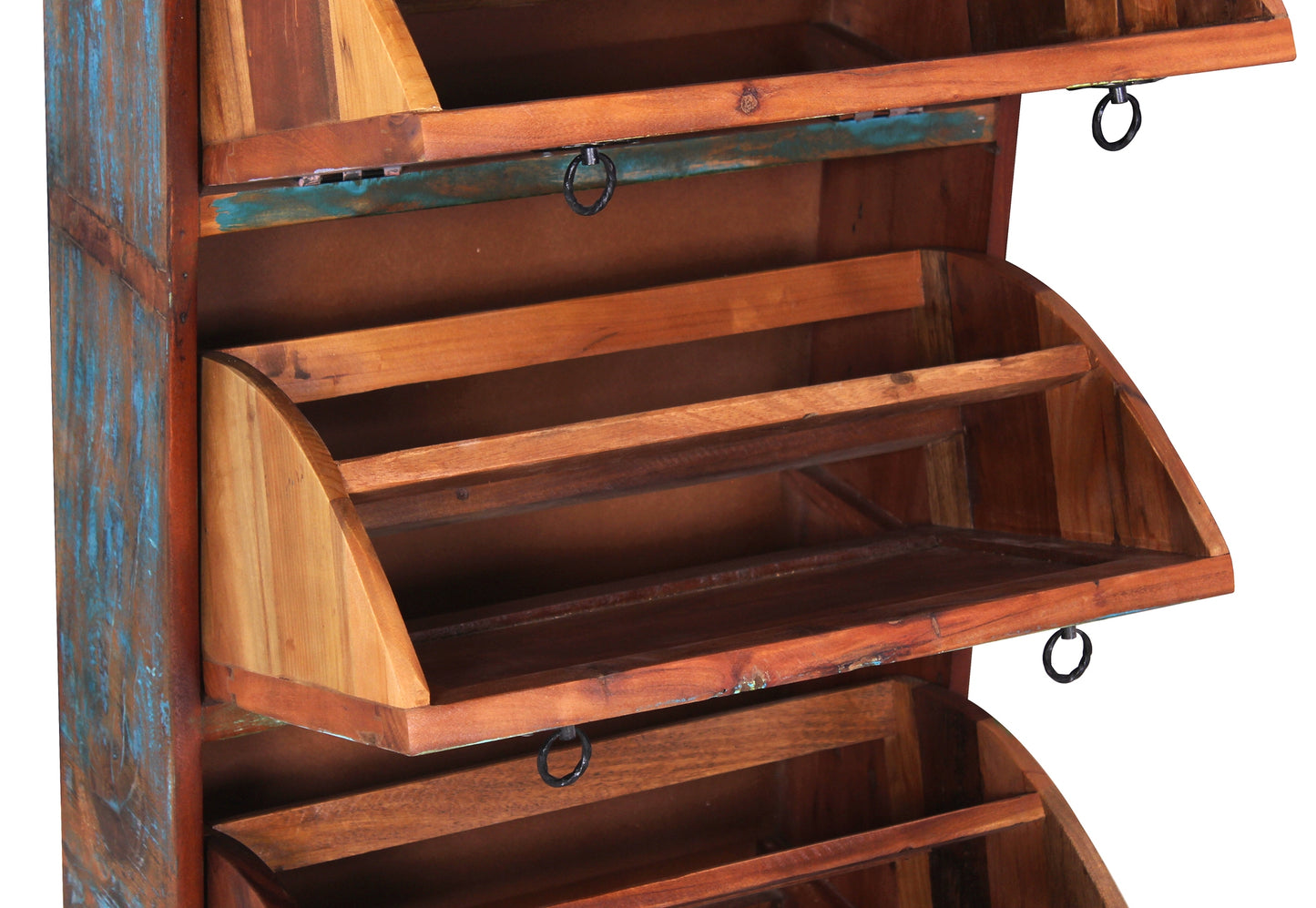 Schuhschrank 4 Klappen aus buntem Altholz fuer ca 20 Paar Schuhe