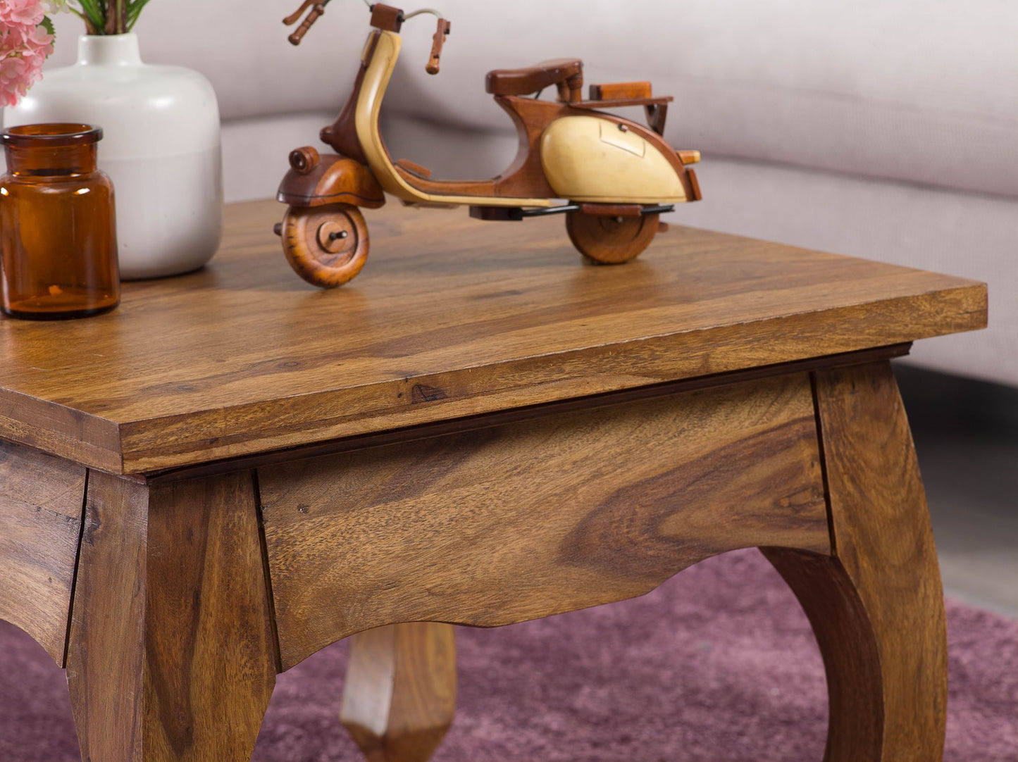 Couchtisch Massiv Holz Sheesham 60 cm breit Wohnzimmer Tisch Design dunkel braun Landhaus Stil Beistelltisch