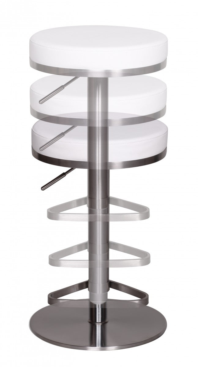 Barhocker WL1.294 Weiss Edelstahl hoehenverstellbare Sitzhoehe 57 82 cm Barstuhl Modern 360° Drehbar Tresenhocker mit Standfuss Design Bistrohocker Hoch Tresenstuhl Sitz Gepolstert