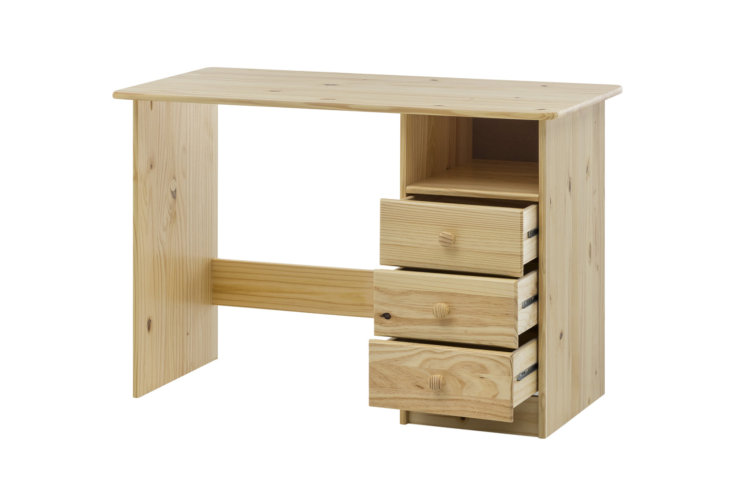 Schreibtisch 3 Schubladen 1 offenes Fach Schubladen mit Metallauszuegen Abstand Boden bis Unterkante Tischplatte ca 725 cm Schubladeninnenmasse 3x ca B279 x T307 x H105 cm