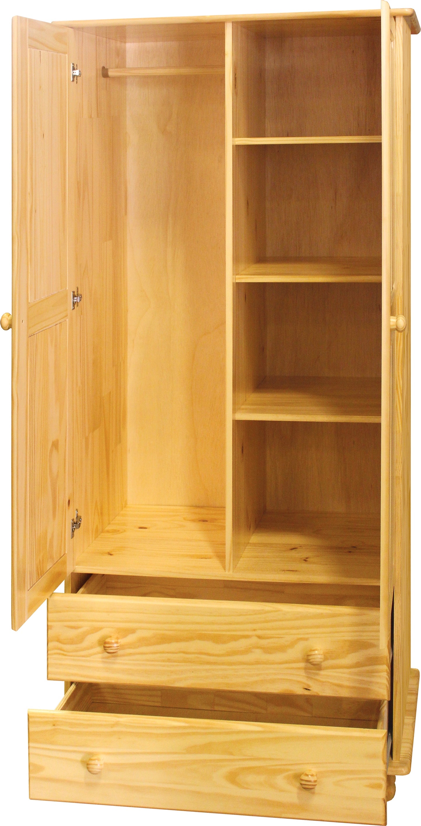 Kleiderschrank 2 Tueren 2 Schubladen links 1 Kleiderstange rechts 3 Boeden
