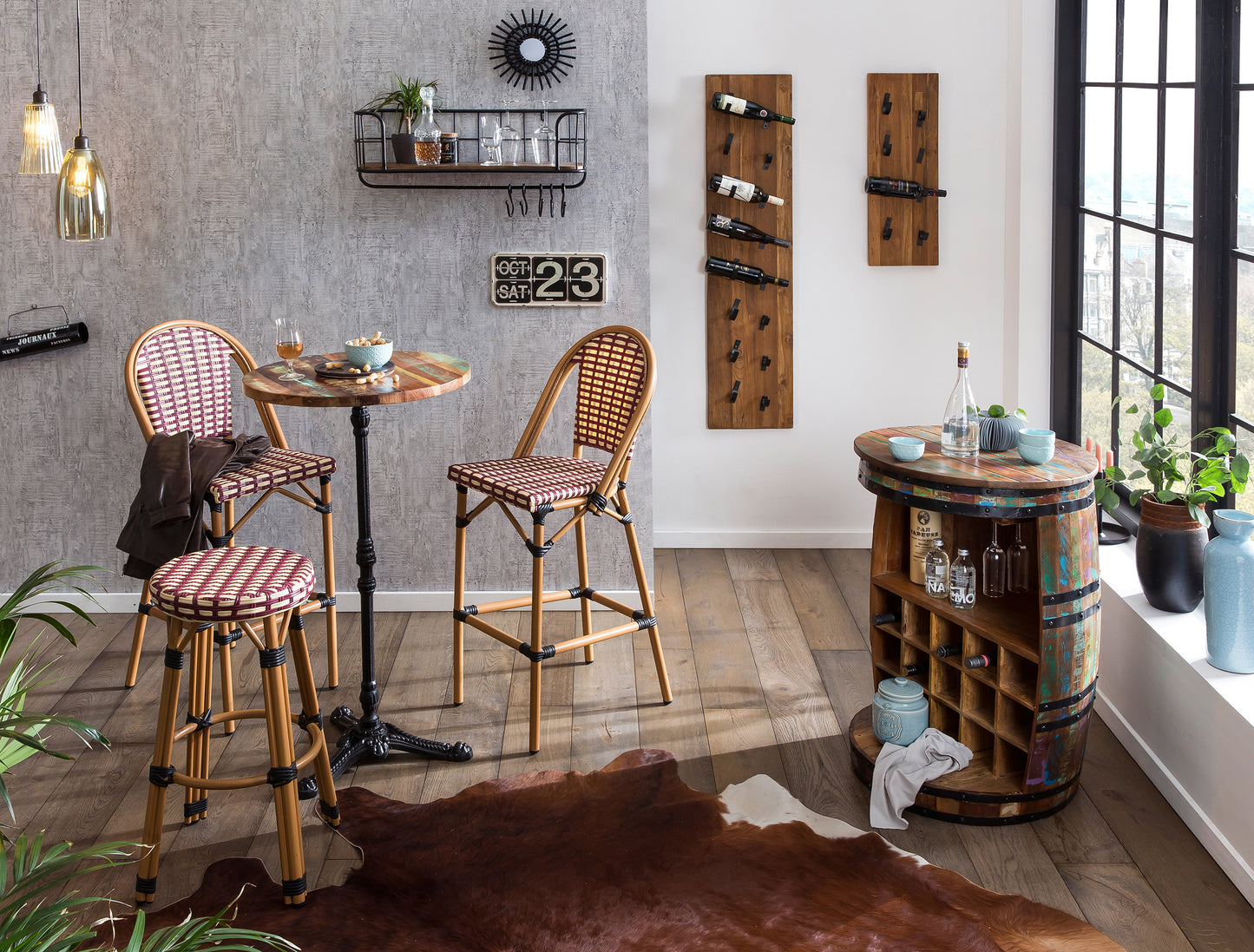 Barhocker Rattan-Optik wetterfest Sitzdurchmesser 365 cm UV-bestaendig stapelbar (5 Stueck) belastbar bis 120 kg