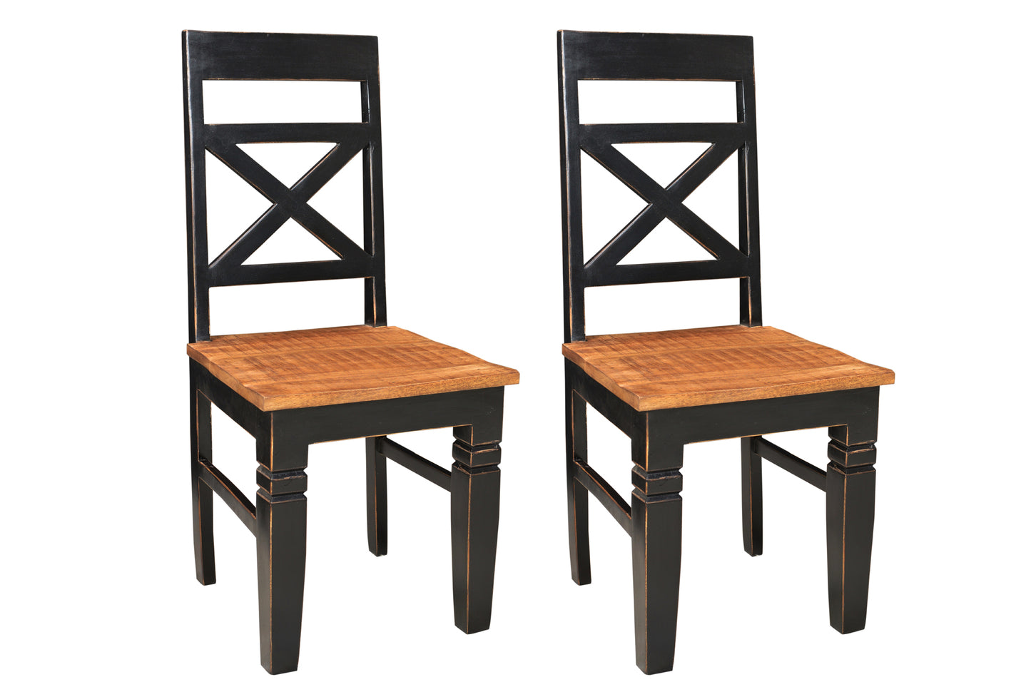 Stuhl 2er-Set Brettsitz Sitzhoehe 45 cm Sitztiefe 42 cm Hoehe Rueckenlehne 55 cm Beinstaerke 6x6 cm auf 45x45 cm Beinhoehe 37 cm