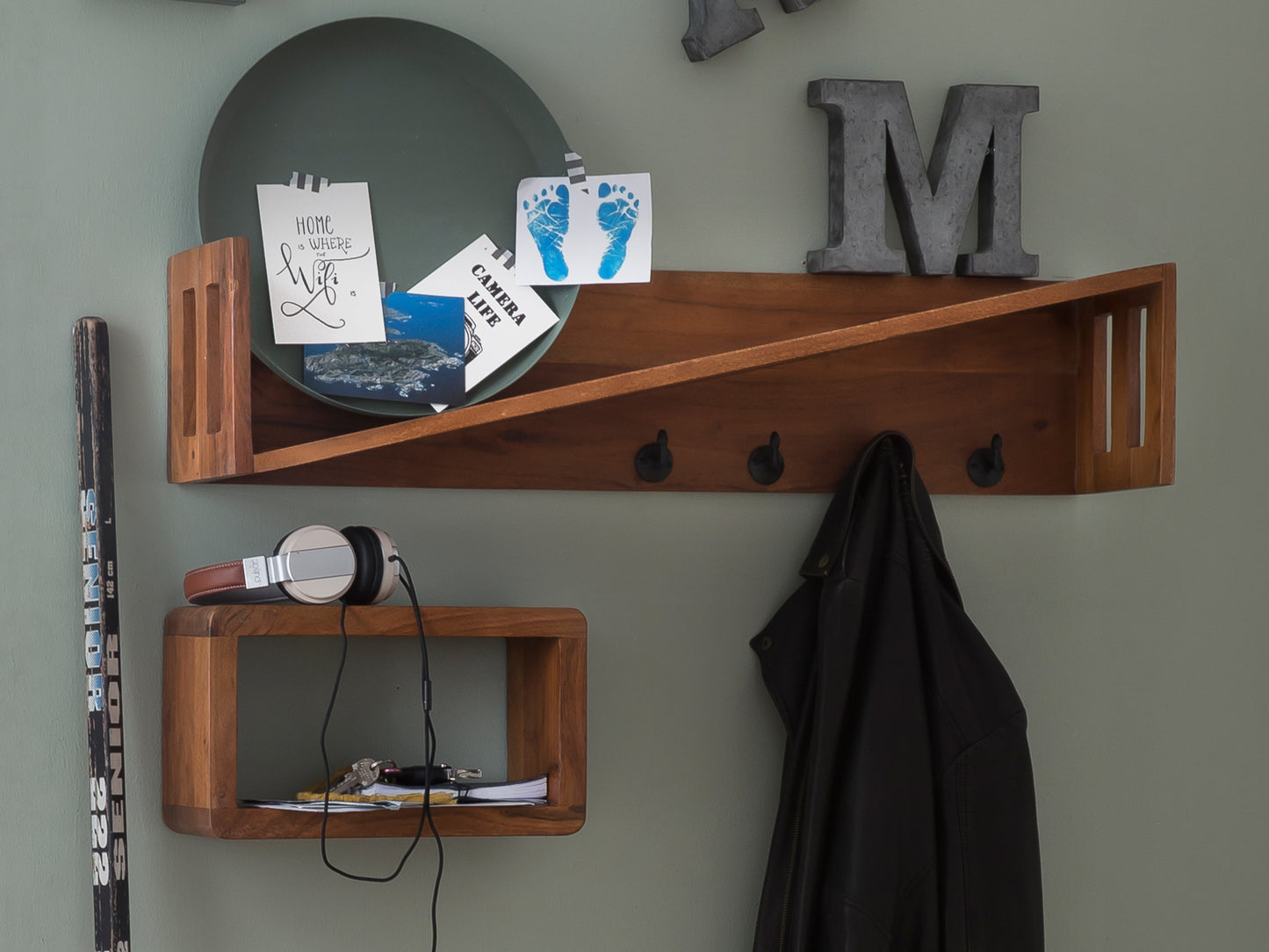 Wandgarderobe 4 Haken 1 schraeger Ablageboden -