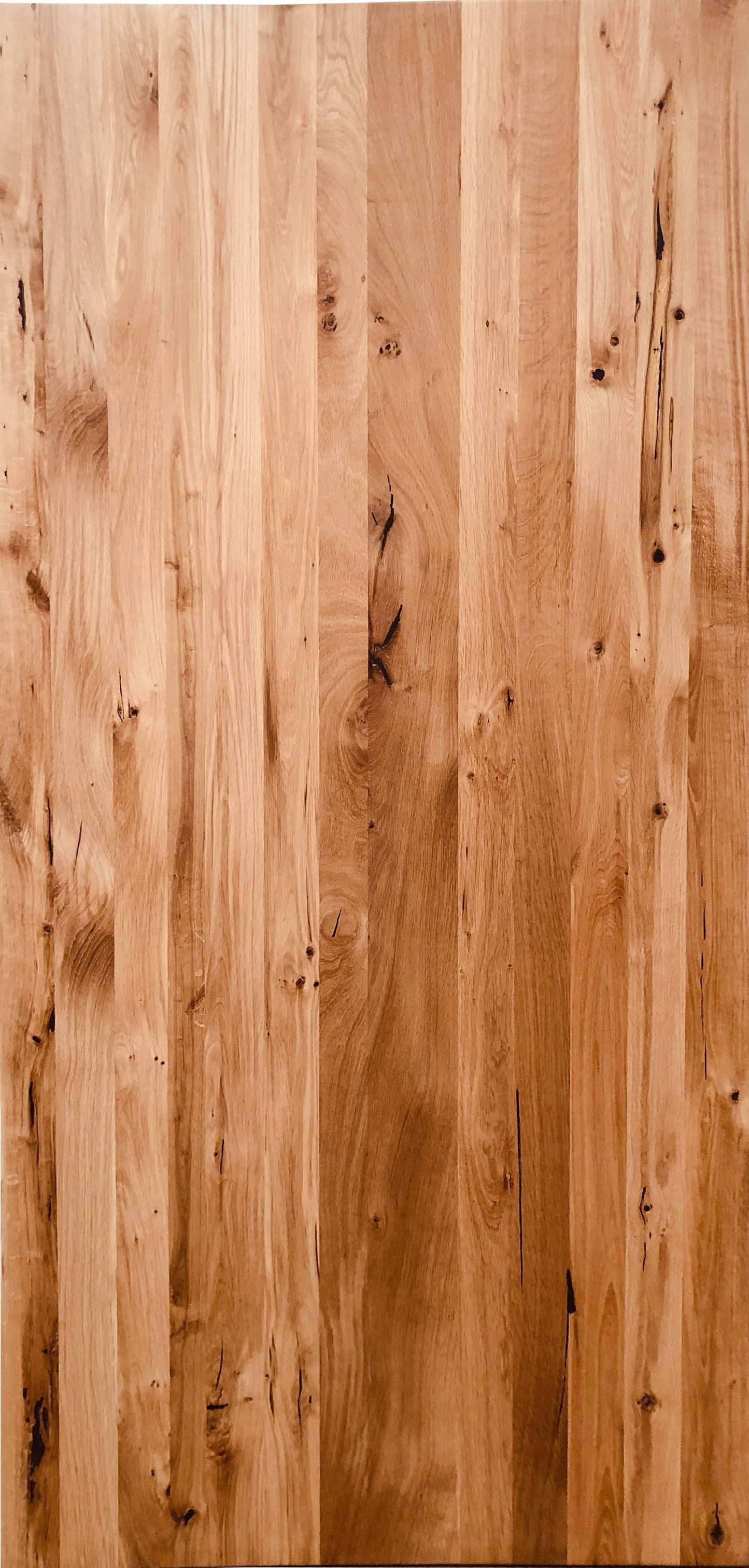 Tisch 180x100 cm Platte Wildeiche geoelt extravagantes braunes Gestell Plattenstaerke 20 mm auf 40 mm aufgedoppelt aus durchgehenden Lamellen