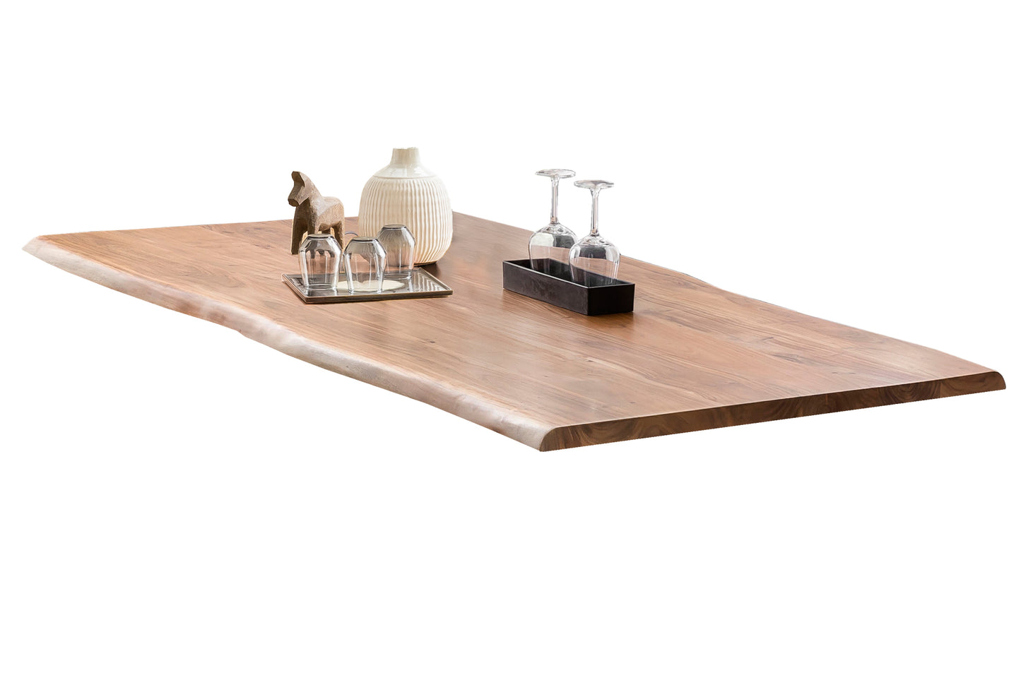 Tisch 200x100 cm Baumkante wie gewachsen gebeizt lackiert und gewachst Gestell A-foermig schwarz Bestehend aus Gestell 07114-44 + Tischplatte 07176-01 - Plattenstaerke 36 mm Kurbelrad ohne Funktion