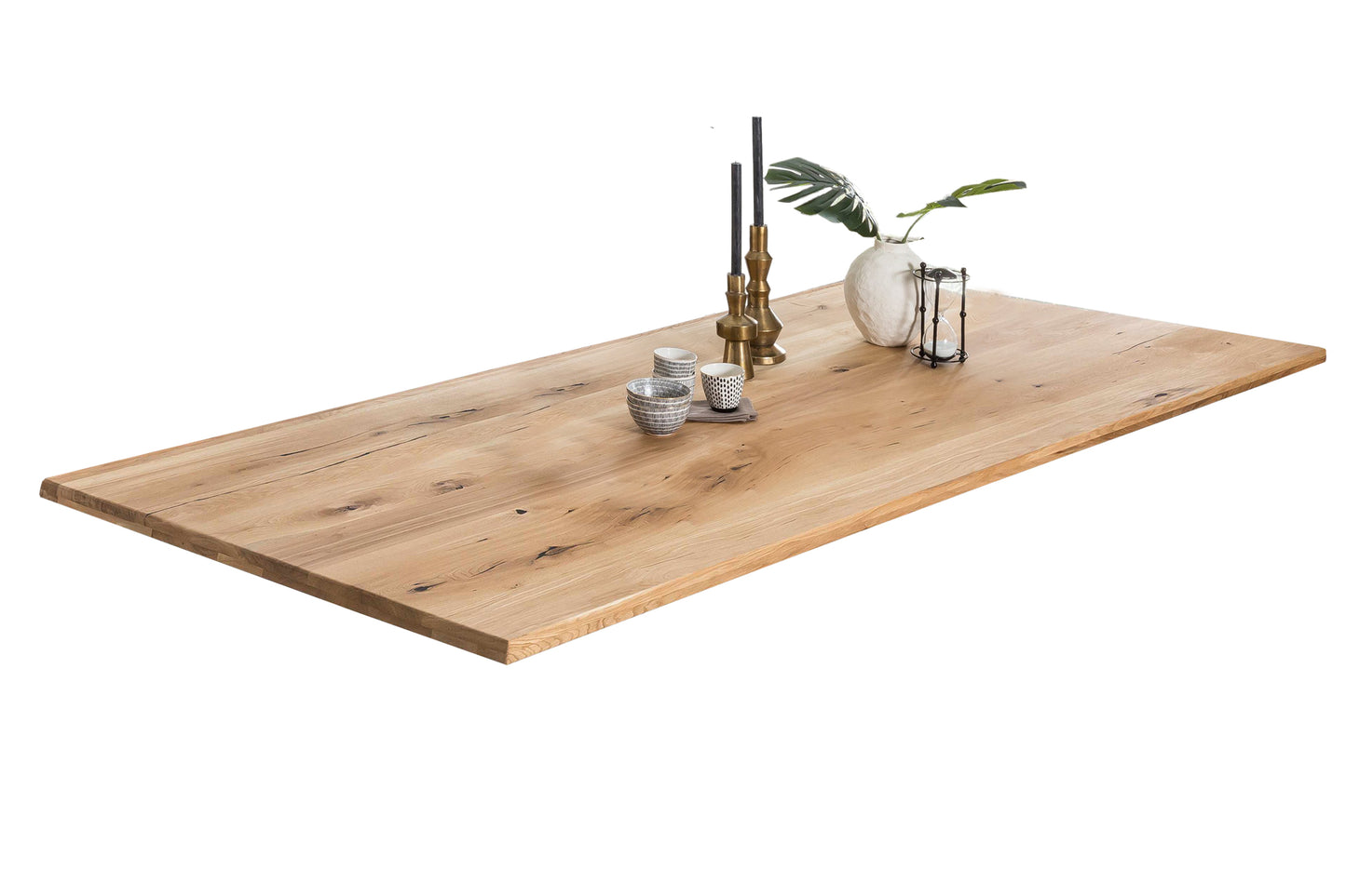 Tisch 200x100 cm Wildeiche natur Plattenstaerke 40 mm Gestell im Used Look Bestehend aus Gestell 07114-42 + Tischplatte 07145-02 Plattenstaerke 20 mm auf 40 mm aufgedoppelt aus durchgehenden Lamellen Platte geoelt Gestell Breite der Wangen 2 cm