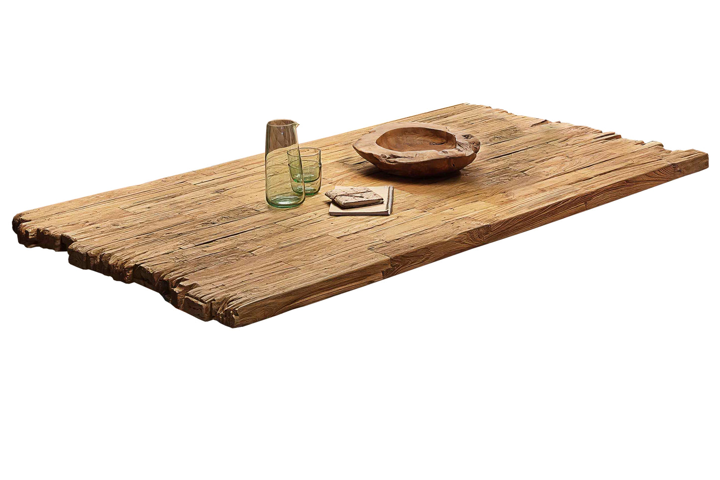 Tisch 180x100 cm Teak natur Plattenstaerke 50 mm Gestell im Used Look Bestehend aus Gestell 07114-42 + Tischplatte 07179-01 Plattenstaerke 25 mm auf 50 mm aufgedoppelt mit Bruchkante an den kurzen Seiten Gestell Breite der Wangen 2 cm