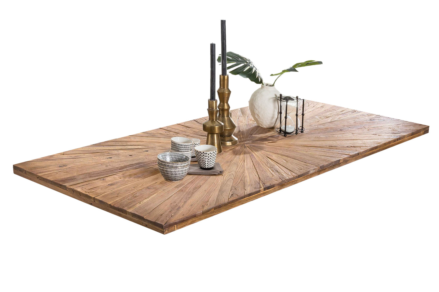 Tisch 220x100 cm Teak natur Plattenstaerke 50 mm Gestell im Used Look Bestehend aus Gestell 07114-42 + Tischplatte 07182-01 Plattenstaerke von 50 mm mit extravagantem Sonnendesign Gestell Breite der Wangen 2 cm