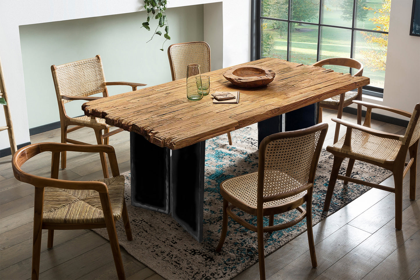 Tisch 200x100 cm Teak natur Plattenstaerke 50 mm Gestell im Used Look Bestehend aus Gestell 07114-43 + Tischplatte 07179-02 Plattenstaerke 25 mm auf 50 mm aufgedoppelt mit Bruchkante an den kurzen Seiten Gestell Breite der Wangen 2 cm