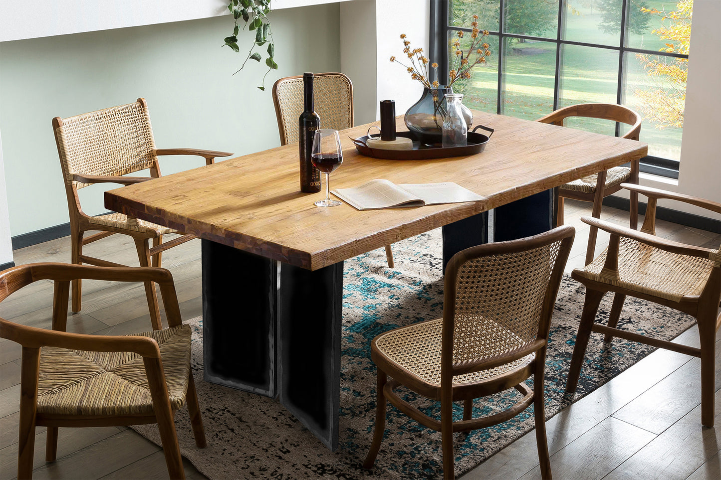 Tisch 180x100 cm Teak natur Plattenstaerke 50 mm Gestell im Used Look Bestehend aus Gestell 07114-43 + Tischplatte 07139-01 Plattenstaerke 20 mm aufgedoppelt auf 50 mm Gestell Breite der Wangen 2 cm