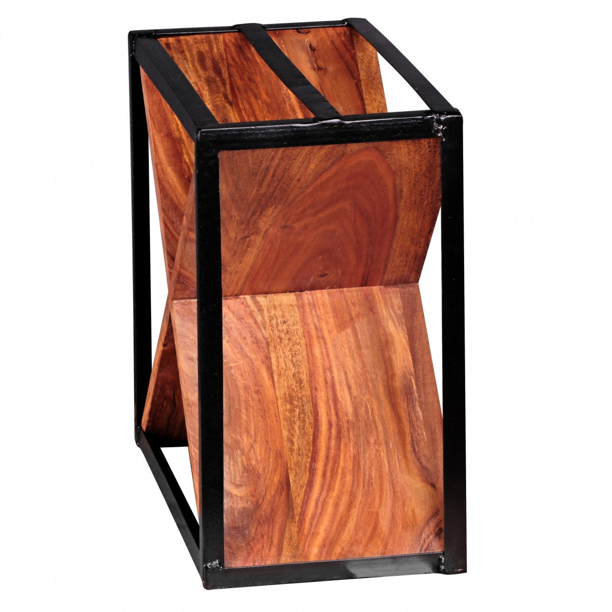 Weinregal AKOLA Massiv Holz Sheesham Flaschenregal Standregal fuer ca 16 Flaschen mit Metallrahmen Holzregal mal Form Natur Holz Modern Landhaus Stil Kellerregal freistehend