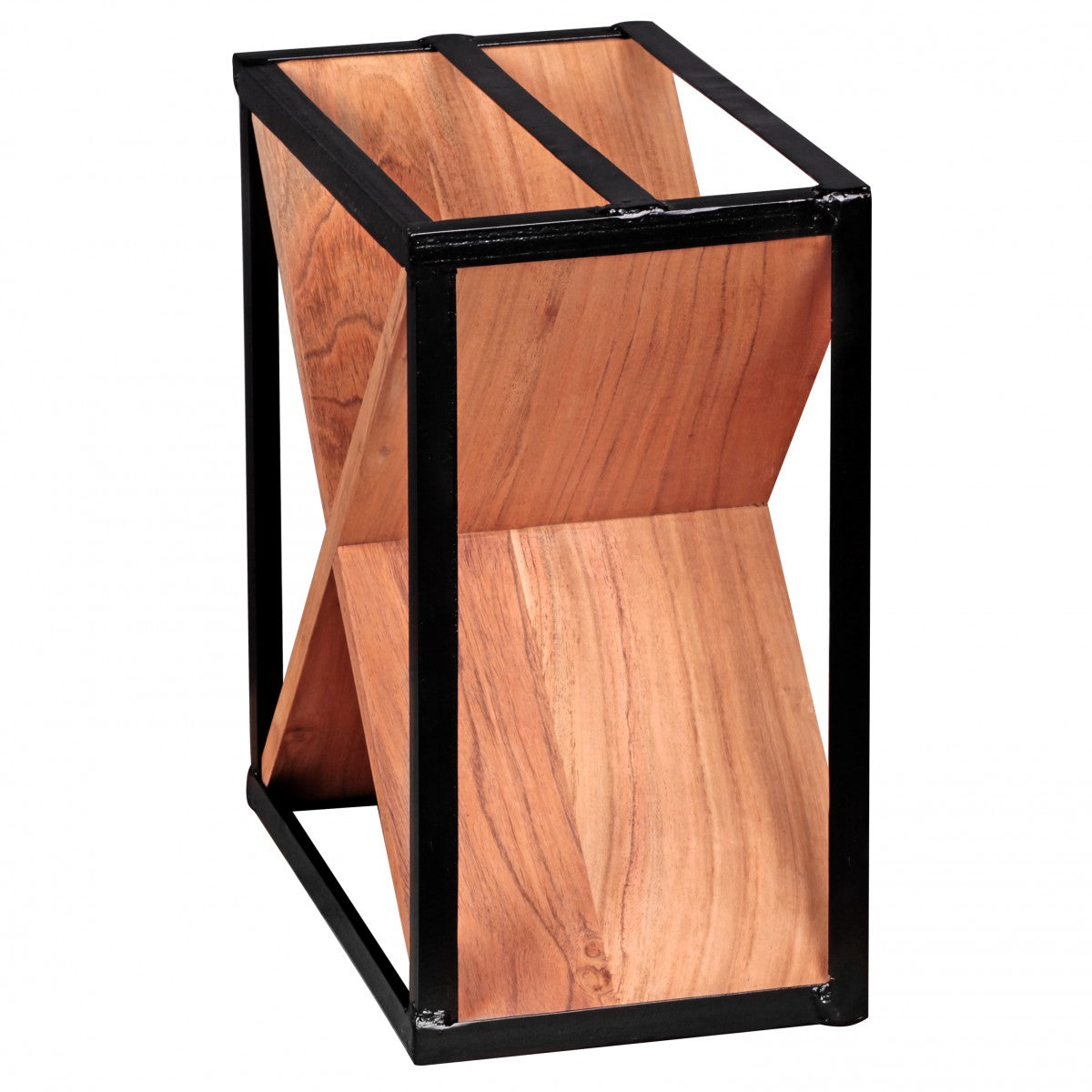 Weinregal AKOLA Massiv Holz Akazie Flaschenregal Standregal fuer ca 16 Flaschen mit Metallrahmen Holzregal mal Form Natur Holz Modern Landhaus Stil Kellerregal freistehend