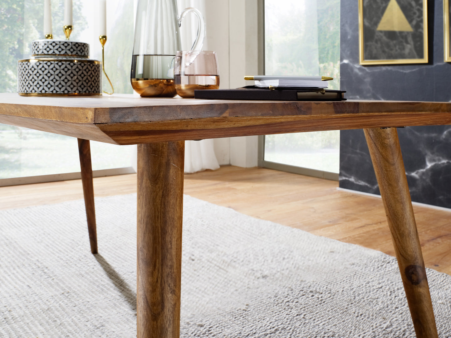 Esszimmertisch REPA 180 mal 80 mal 76 cm Sheesham rustikal Massiv Holz Design Landhaus Esstisch Tisch fuer Esszimmer gross 6 8 Personen