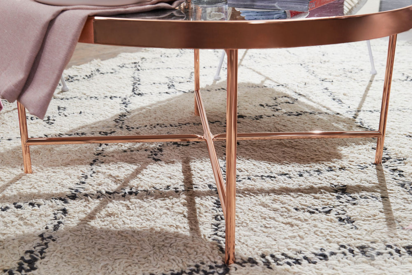 Design Couchtisch Marmor Optik Schwarz Rund Ø82 5 cm mit Kupfer Metallgestell Grosser Wohnzimmertisch Lounge Tisch