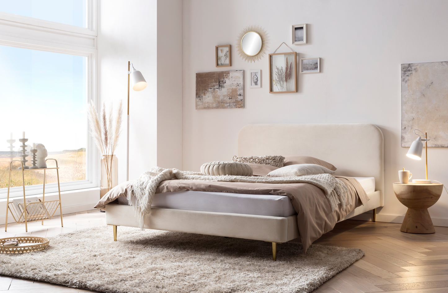 Polsterbett mit Samtbezug Beige 180x200 cm