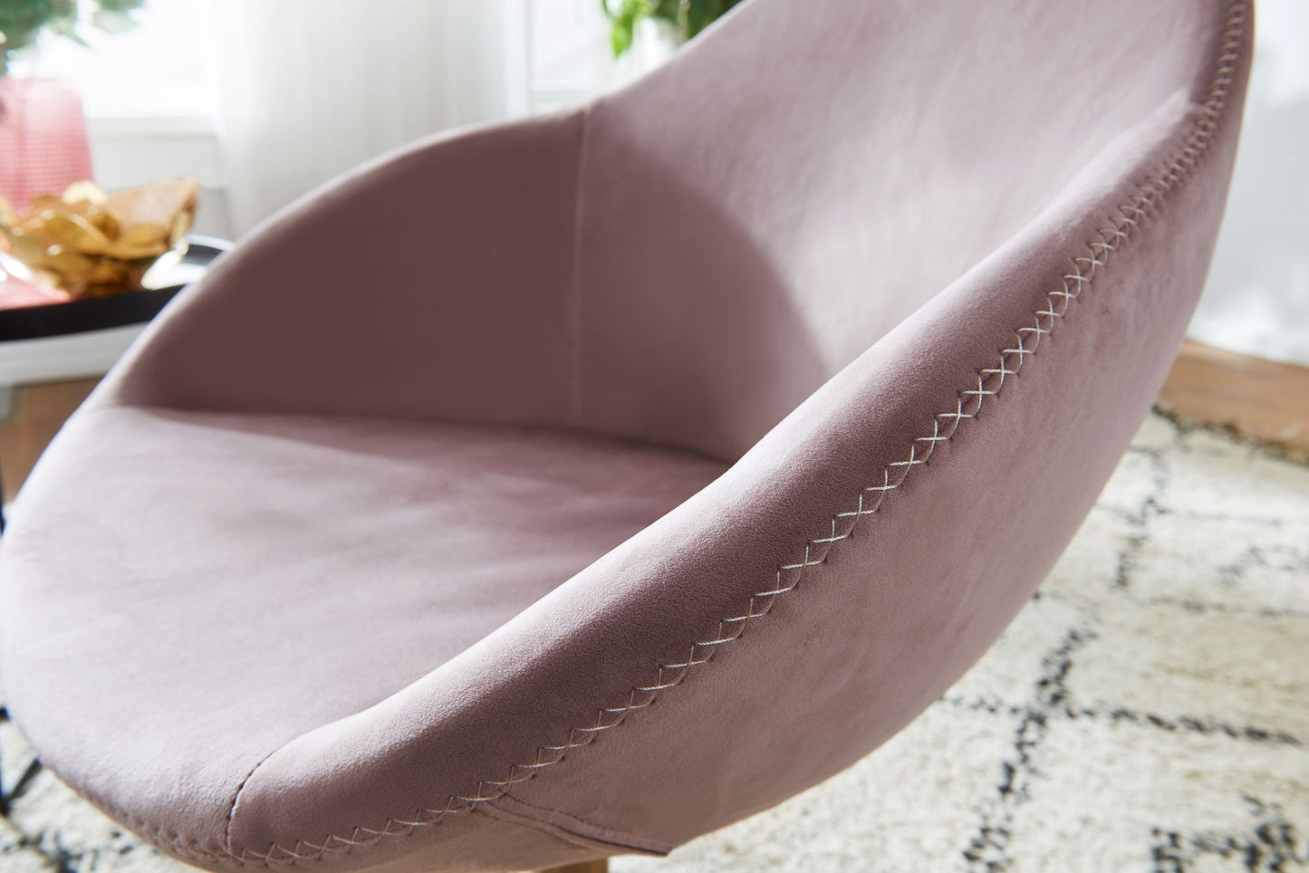 Loungesessel Samt Rosa Gold 70 mal 79 mal 70 cm Design Drehstuhl Clubsessel Polsterstuhl mit Armlehne Drehsessel Cocktailsessel Lounge Barsessel Besucherstuhl Sessel mit Stoffbezug