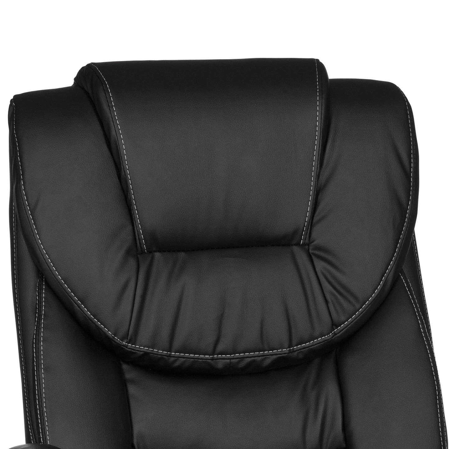 Buerostuhl Madrid Kunstleder Schwarz ergonomisch mit Kopfstuetze Design Chefsessel Schreibtischstuhl mit Wippfunktion Drehstuhl hohe Ruecken Lehne mal mal L 120 kg