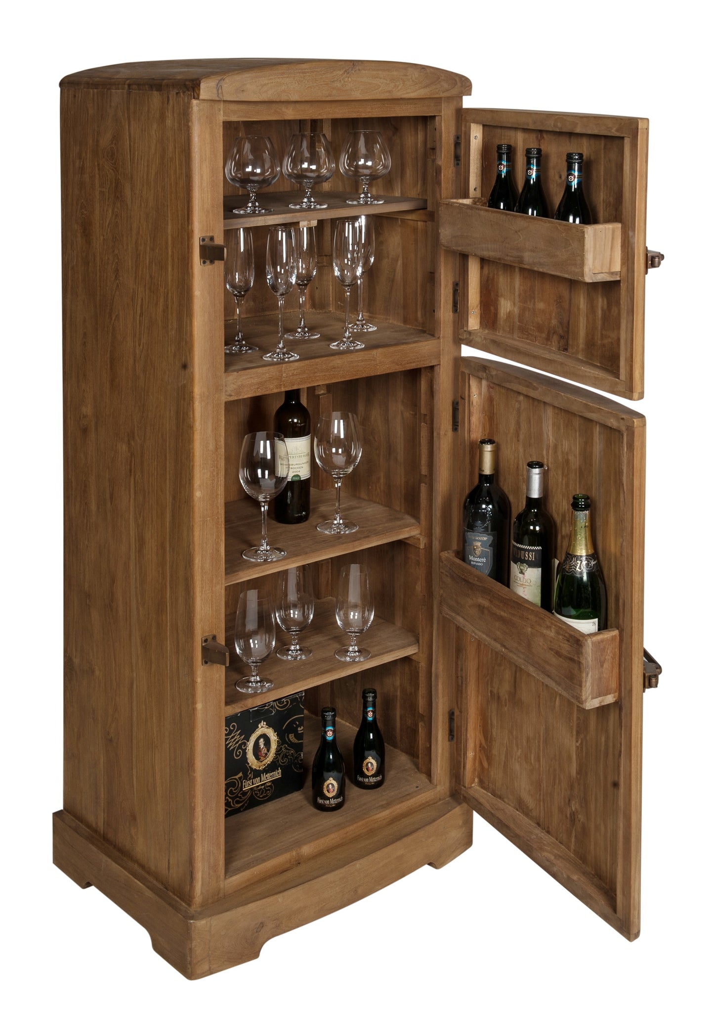 Barschrank 2 Tueren oben 1 loser Boden unten 2 lose Boeden Innenmasse (ohne Boeden) oben 565x475x54 cm unten 565x47x85 cm Anschlag waehlbar Beschlag Messing antik