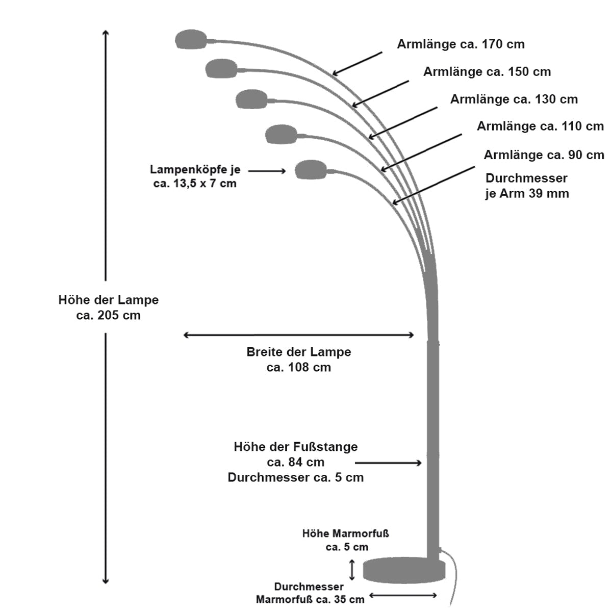 Five Fingers 210 cm weiß Glas Marmor