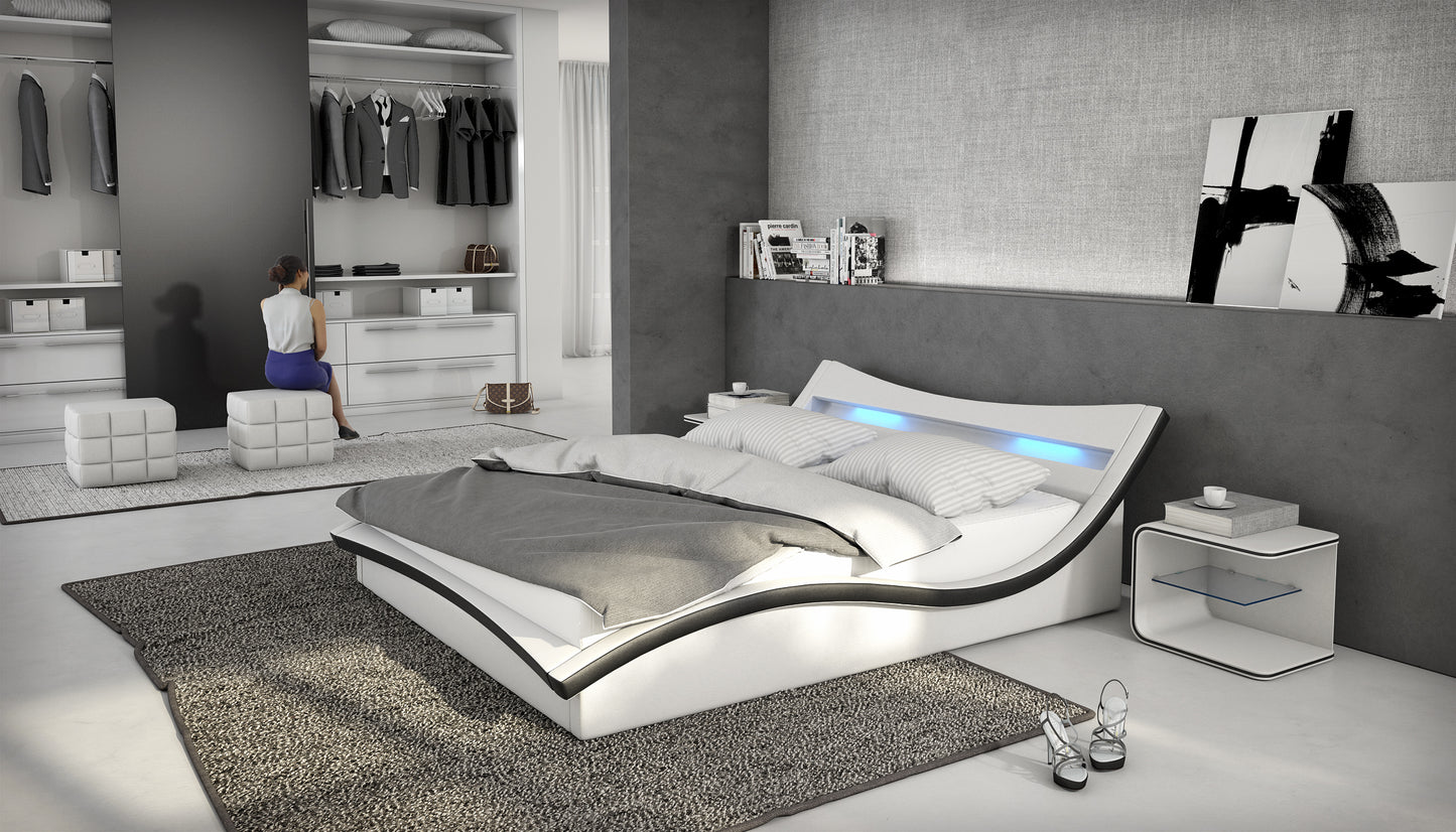 Polsterbett 140 x 200cm LED Kunstleder-Optik