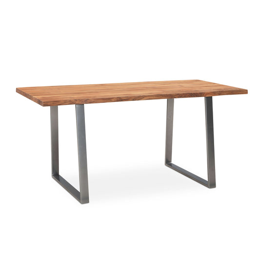 Schreibtisch 200 mal 100 mal 76 cm Akazie Massivholz Metall Computertisch Baumkante Homeoffice Buerotisch Massiv mit Trapezbeinen in Chrom Holztisch Laptoptisch Arbeitszimmer