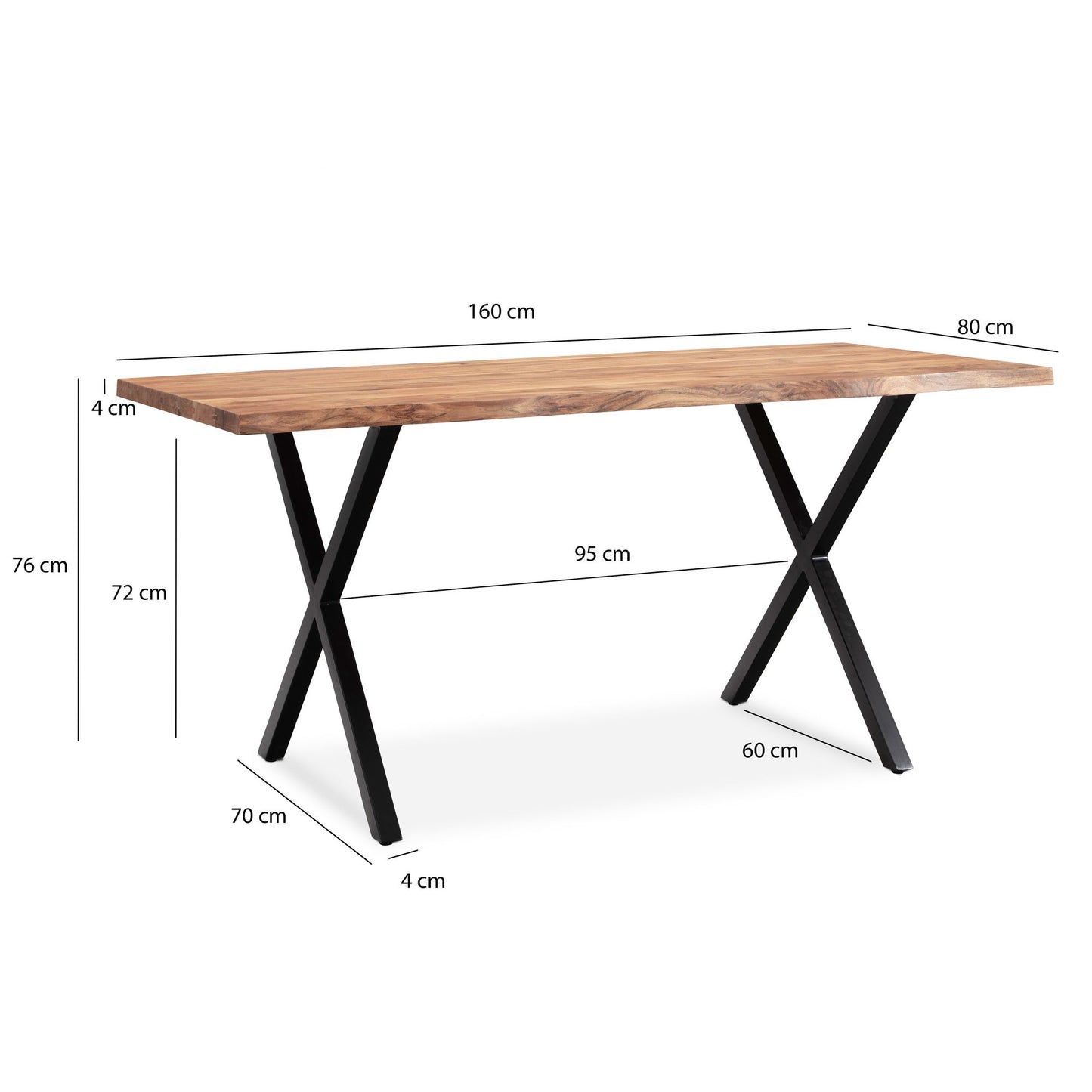 Schreibtisch 160 mal 80 mal 76 cm Akazie Massivholz Metall Computertisch Baumkante Homeoffice Buerotisch Massiv mit  mal  Beinen in Schwarz Holztisch Laptoptisch Arbeitszimmer