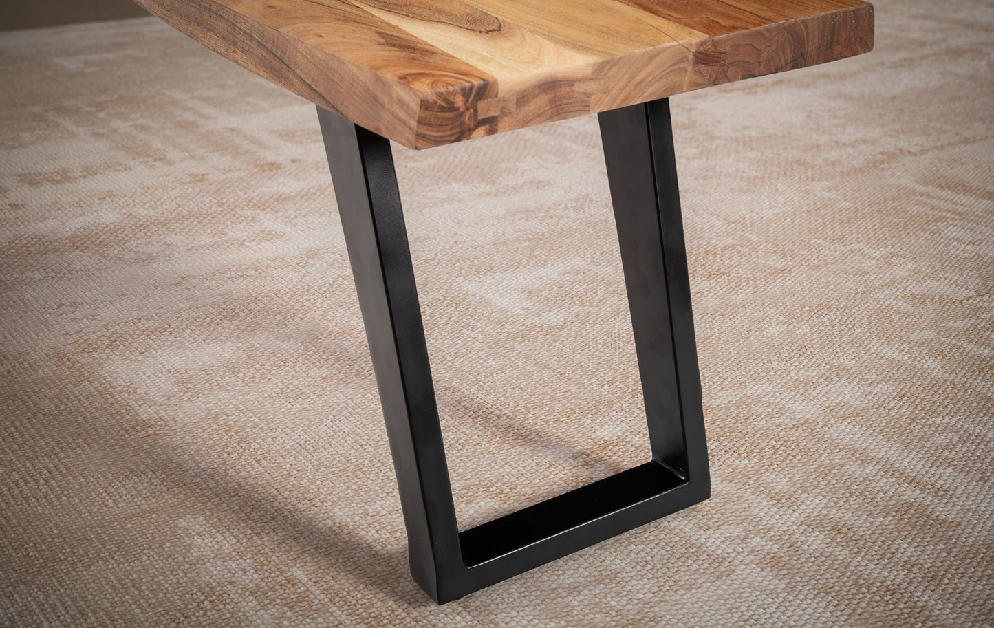 Esszimmerbank 160 mal 40 mal 45 5 cm Akazie Massivholz Metall mit Baumkante Esstischbank Modern Holzbank Massiv ohne Lehne Kuechenbank Essbank mit U Beinen Sitzbank Esszimmer Gross
