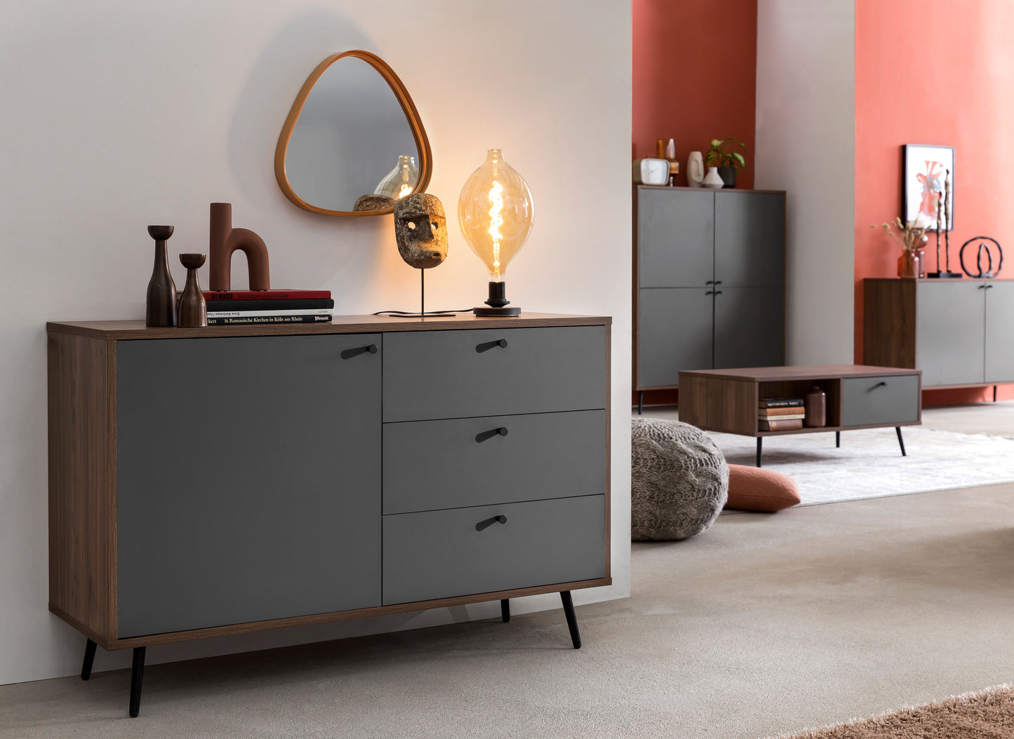 Sideboard 118 cm Walnuss Grau