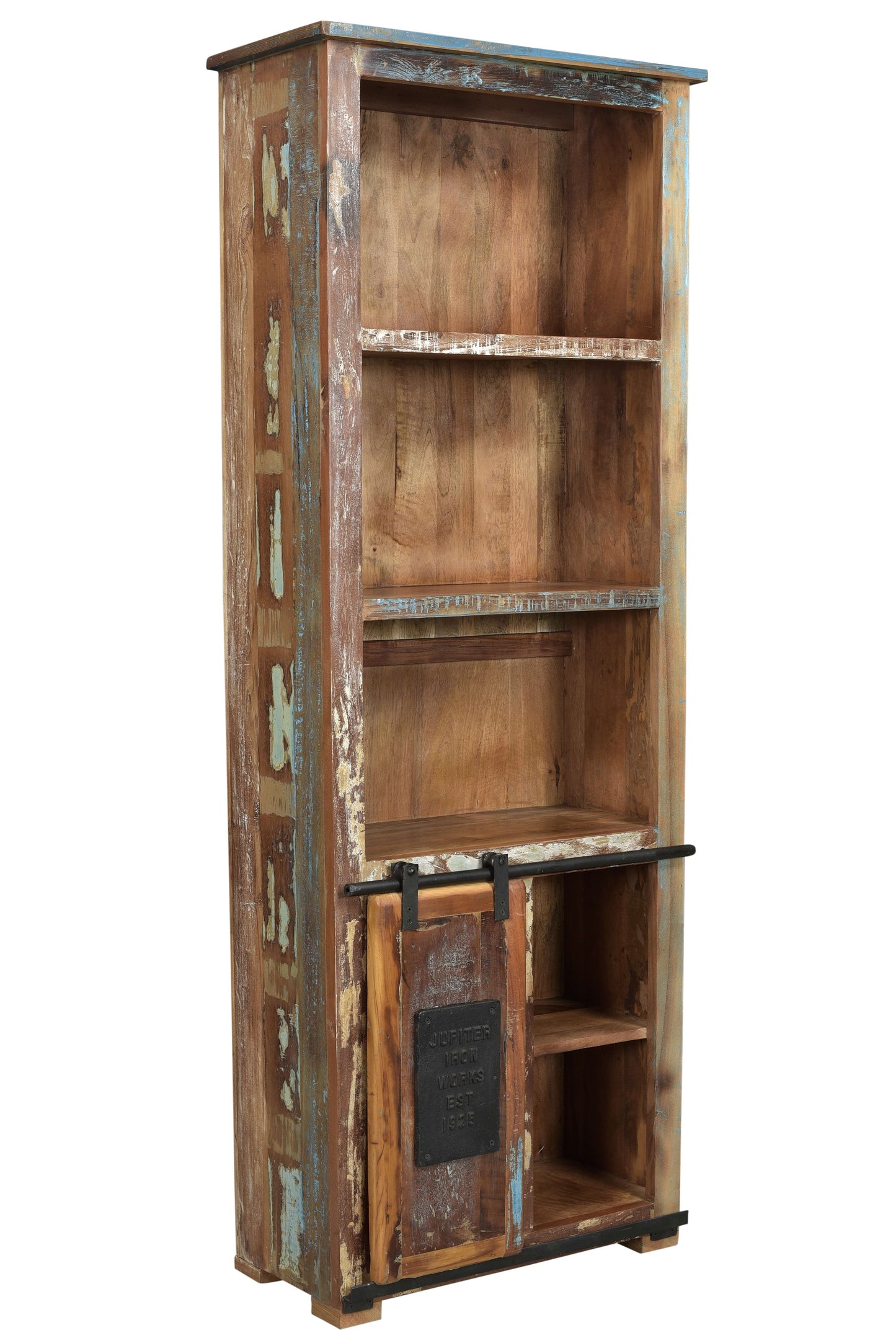 Buecherregal 5 Faecher 1 Schiebetuer Fachmasse oben 58 515x26x39 cm unten 58 515x26x26 cm oeffnung neben der Schiebetuer 26 cm feste Boeden