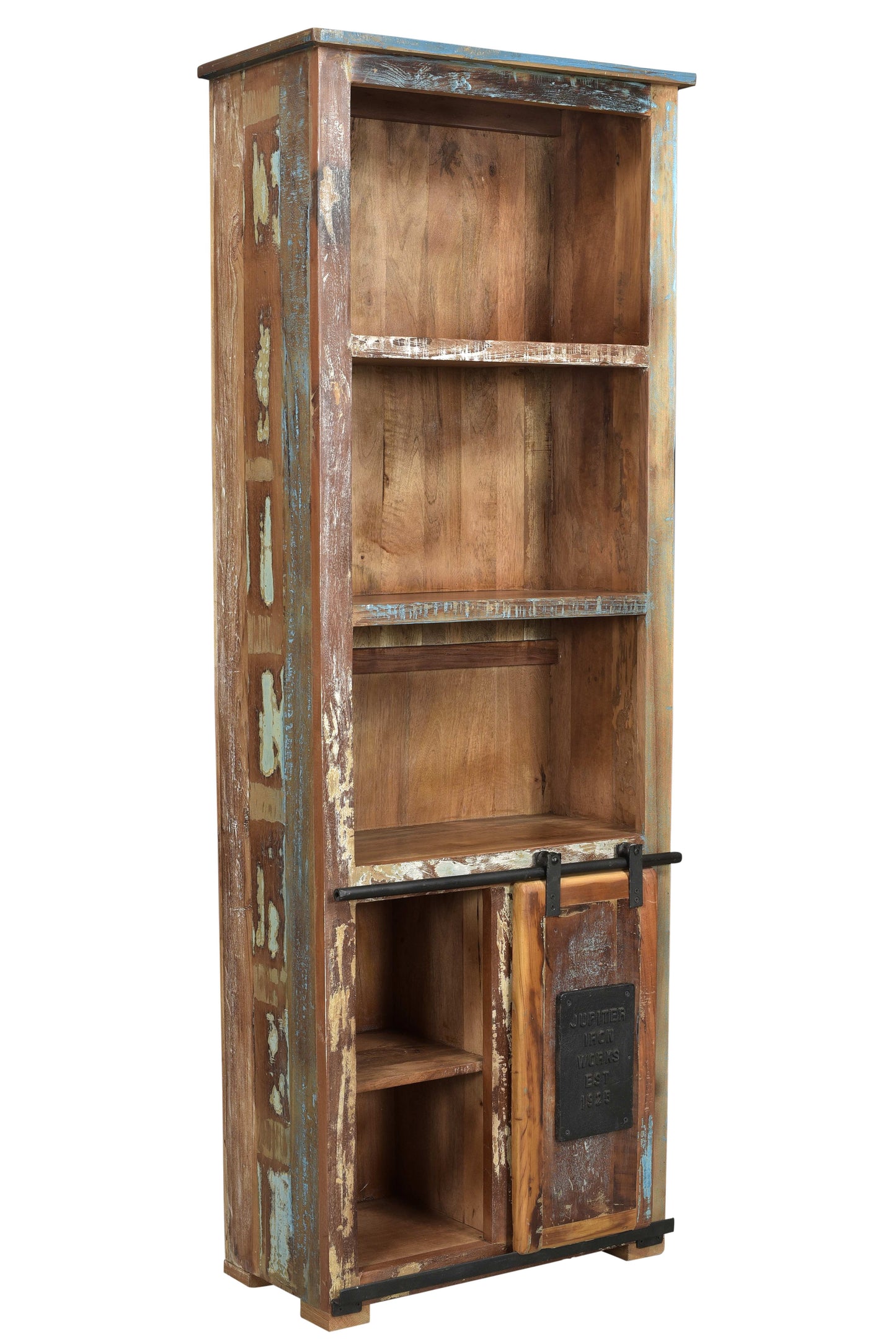 Buecherregal 5 Faecher 1 Schiebetuer Fachmasse oben 58 515x26x39 cm unten 58 515x26x26 cm oeffnung neben der Schiebetuer 26 cm feste Boeden