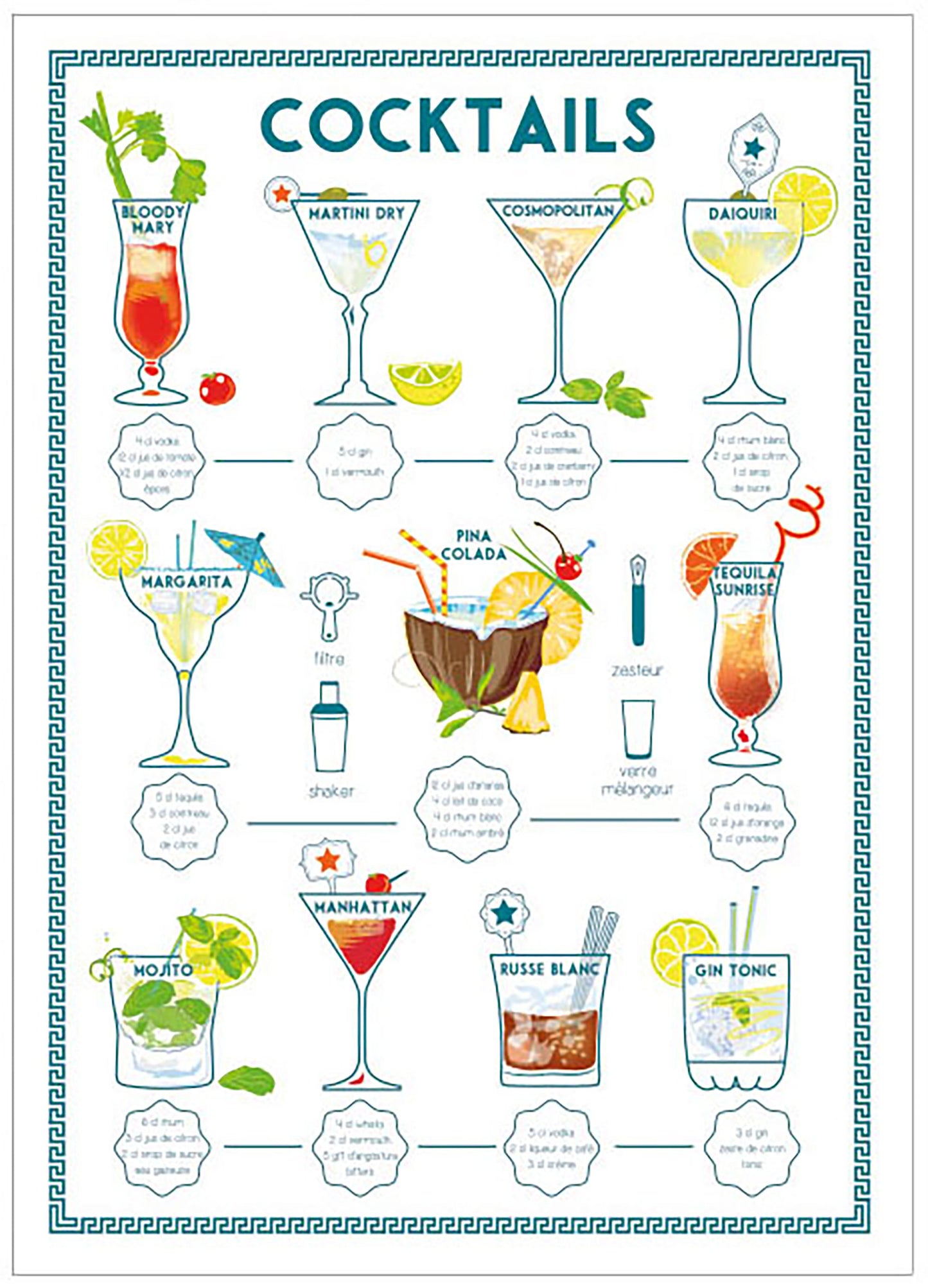 Geschirrtuch Cocktails Assortis 50 x 70