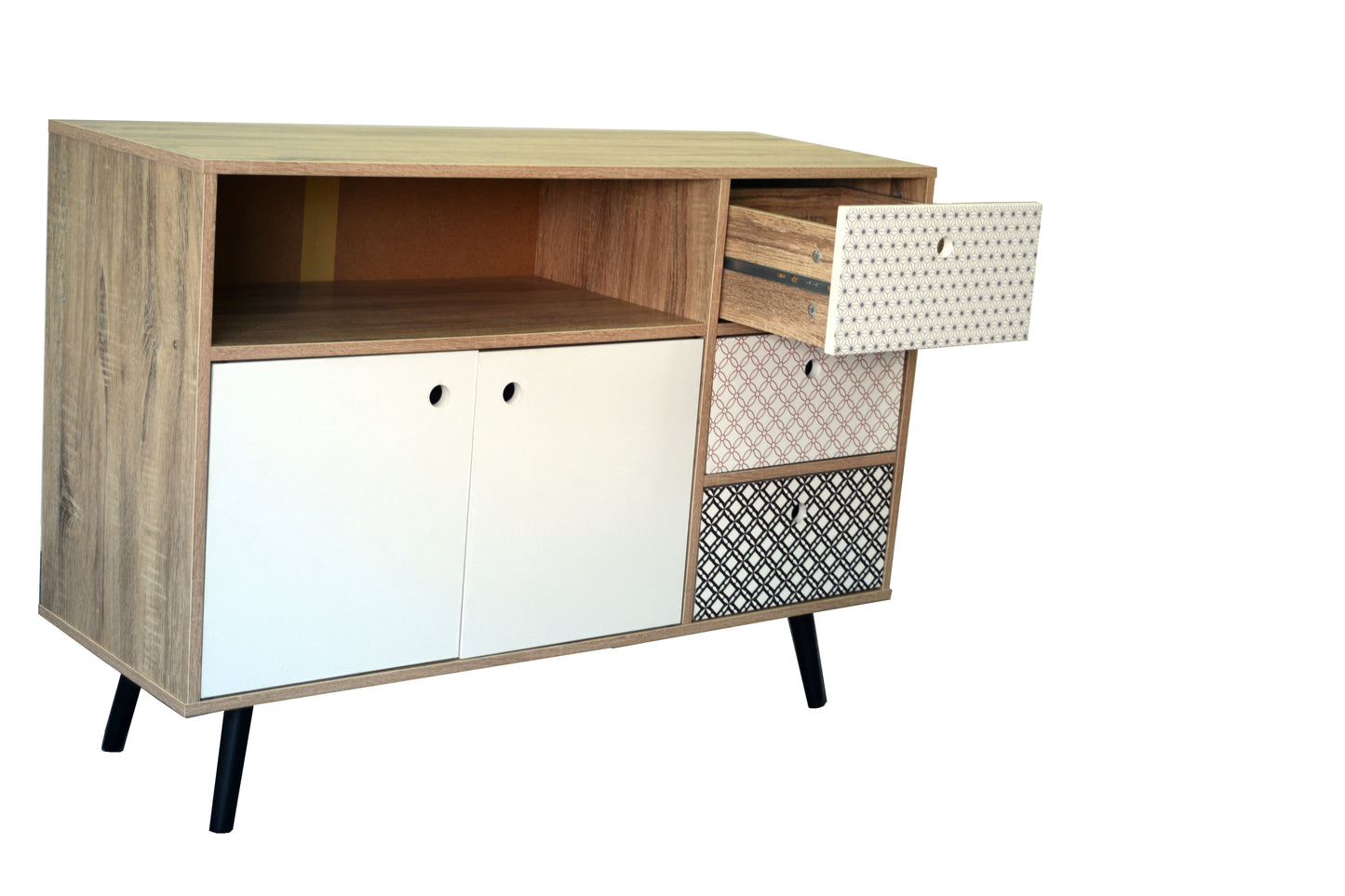 Sideboard   3 Schubladen 2 Tueren 1 offenes Fach Fachmass 675x375x18 cm Schubladeninnenmasse 30x30x125cm hinter den Tueren 675x375x35 cm ohne Boden Abstand vom Boden bis zur Unterkante 17 cm