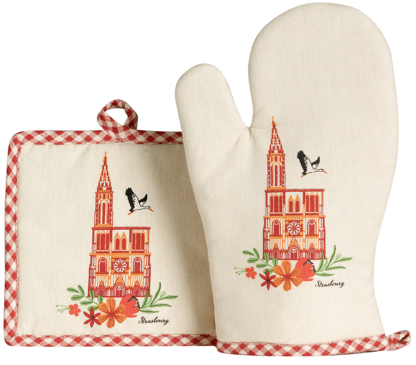 Topflappen und Ofenhandschuh Cathédrale Rouge Écru 18 X 28