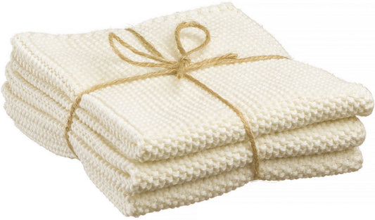Set aus 3 gestrickten recycelten Handtuechern Izan Écru 25 X 25