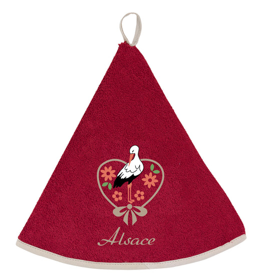 Rund besticktes Handtuch Cigogne Fleurs Rouge Diameter 60