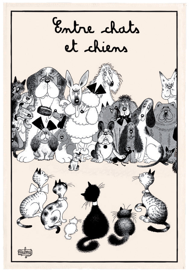 Geschirrtuch Dubout Entre chats et chiens Écru 48 X 72