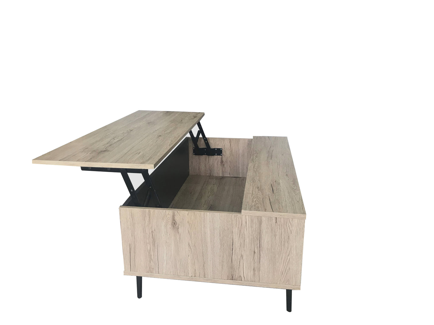 Couchtisch   2 offene Faecher hoehenverstellbare Deckplatte Deckplatte ausziehbar auf 527 cm Hoehe der unteren Faecher  ca  23 cm Hoehe zwischen Tischplatte und ausgeklappter Deckplatte  ca  134 cm