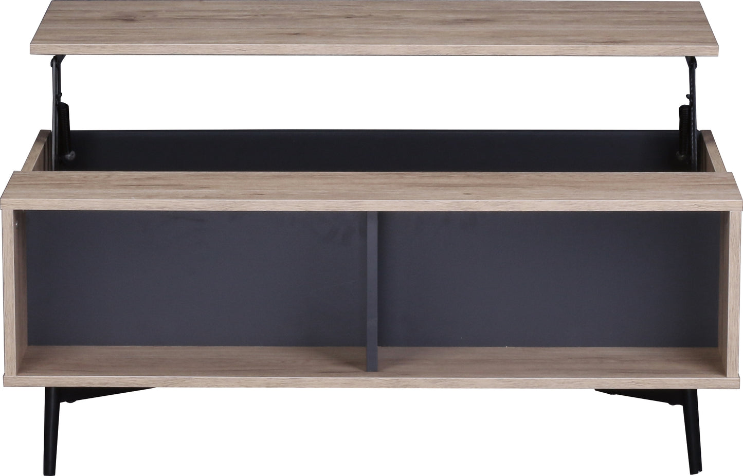 Couchtisch   2 offene Faecher hoehenverstellbare Deckplatte Deckplatte ausziehbar auf 527 cm Hoehe der unteren Faecher  ca  23 cm Hoehe zwischen Tischplatte und ausgeklappter Deckplatte  ca  134 cm