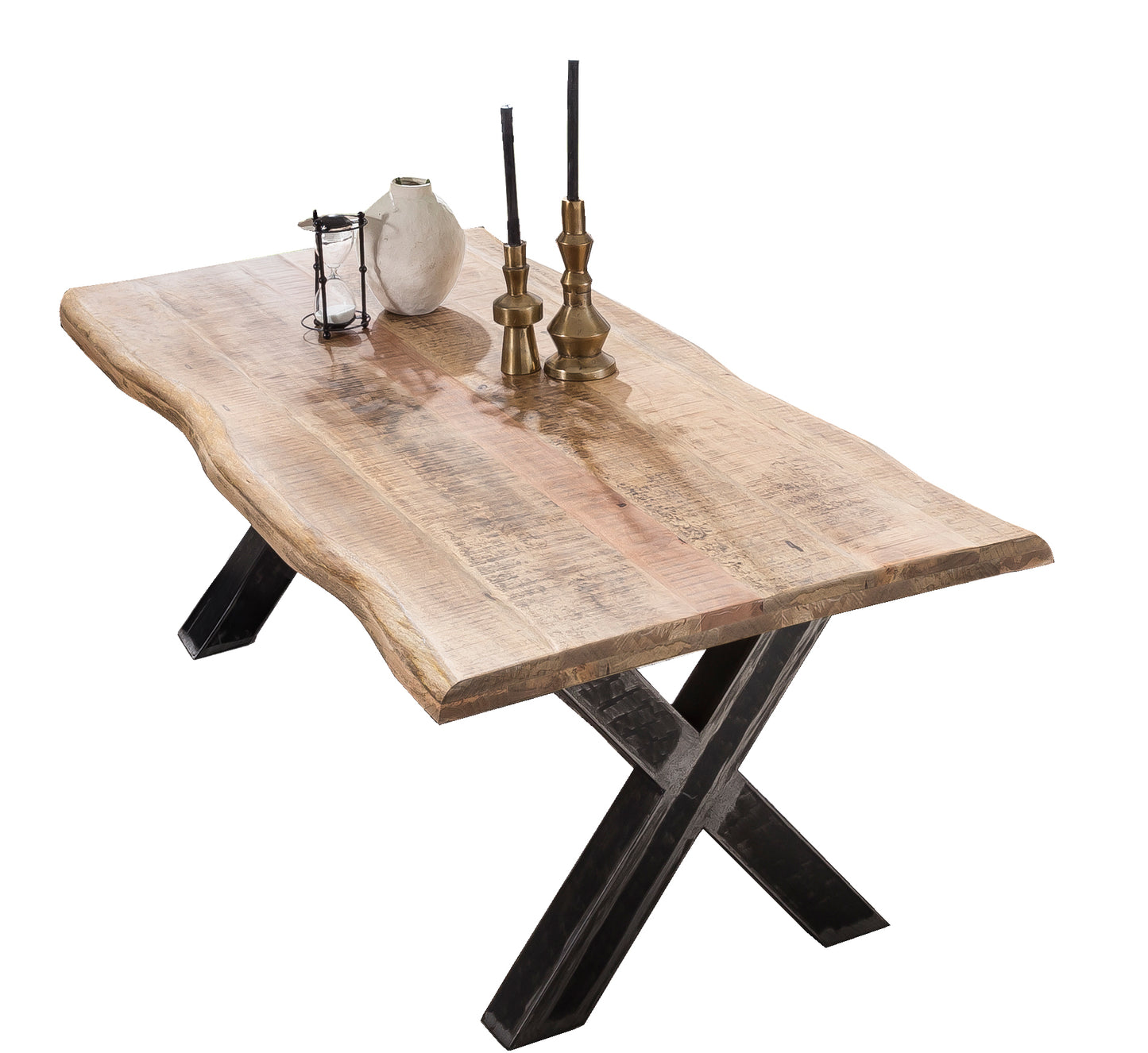 Tischplatte 90x180 cm Mango massiv Baumkante wie gewachsen aufgedoppelt auf 56 mm