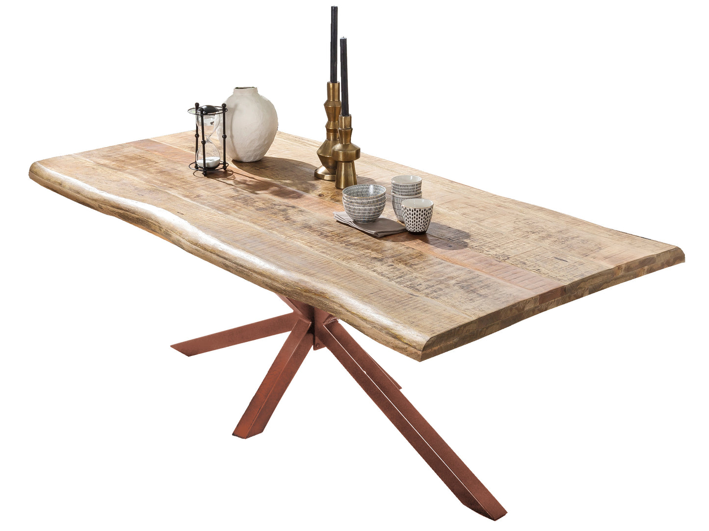Tischplatte 90x180 cm Mango massiv Baumkante wie gewachsen aufgedoppelt auf 56 mm